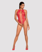Ажурный бодистокинг с эффектом шнуровки Obsessive B120 teddy red S/M/L, красный (мятая упаковка!!!)