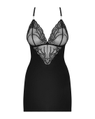 Сатиновий комплект для сну з мереживом Obsessive 828-CHE-1 chemise & thong S/M  (м'ята упаковка!!!)