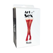Чулки в мелкую сетку с лакированной коронкой Art of Sex - Rose, цвет черный, L