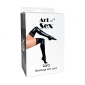 Сексуальні вінілові панчохи Art of Sex - Lora з мереживом, розмір M, колір червоний