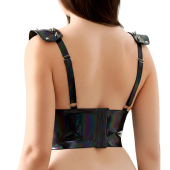 Лакированный виниловый лиф с шипами Art of Sex - Mistress, черный с эффектом голограммы, размер M