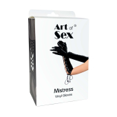 Лакированные перчатки со шнуровкой Art of Sex - Mistress, черные с эффектом голограммы, размер S