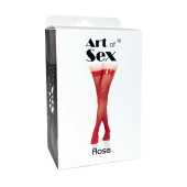 Чулки в мелкую сетку с лакированной коронкой Art of Sex - Rose, цвет красный, S