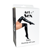 Сексуальні вінілові панчохи Art of Sex - Lora з мереживом, розмір S, колір червоний