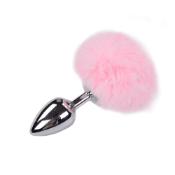 Металлическая анальная пробка Кроличий хвостик Alive Fluffy Plug L Pink (мятая упаковка!!!)