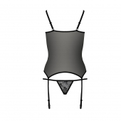 Корсет з пажами GRACIA CORSET black XXL/XXXL - Passion, трусики, напівпрозорий