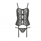 Корсет з пажами GRACIA CORSET black XXL/XXXL - Passion, трусики, напівпрозорий
