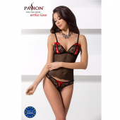 Комплект білизни Passion MELISSA SET S/M, black, ліф-сорочка зі шнурівкою і трусики
