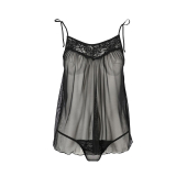 Сорочка прозора бебі-дол Passion MELANIA CHEMISE L/XL, black, трусики, на тонких бретелях