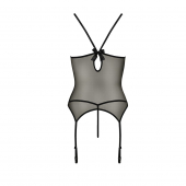 Корсет з пажами Passion MELANIA CORSET S/M, black, трусики, напівпрозорий