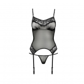 Корсет з пажами Passion MELANIA CORSET S/M, black, трусики, напівпрозорий