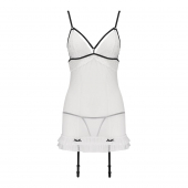 Сорочка прозора з пажами Passion ORIHIME CHEMISE L/XL, white, трусики, стрепи