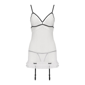 Сорочка прозора з пажами Passion ORIHIME CHEMISE S/M, white, трусики, стрепи