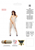 Бодістокінг Passion BS009 white, комбінезон, квітковий узор, декольте, закрите горло