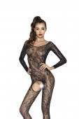 Бодістокінг Passion BS042 black, комбінезон, довгий рукав, закрите плече