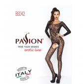 Бодістокінг Passion BS042 black, комбінезон, довгий рукав, закрите плече