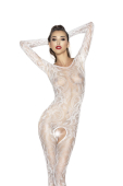 Бодістокінг Passion BS042 white, комбінезон, довгий рукав, закрите плече