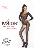 Бодістокінг Passion BS042 white, комбінезон, довгий рукав, закрите плече