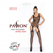 Бодістокінг Passion BS043 black, комбінезон, імітація панчох