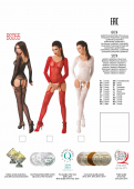 Бодістокінг Passion BS055 red, комбінезон, імітація панчіх і пояса, довгий рукав, закрите плече
