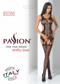 Бодістокінг Passion BS066 One Size, Black, комбінезон, імітація панчіх і пояса з гартерами