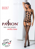 Бодістокінг Passion BS067 black, комбінезон, імітація панчох і топа на бретелях