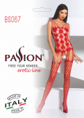 Бодістокінг Passion BS067 red, комбінезон, імітація панчох і топа на бретелях