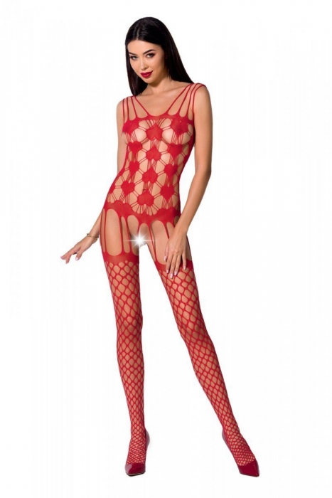 Бодістокінг Passion BS067 red, комбінезон, імітація панчох і топа на бретелях