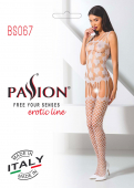 Бодістокінг Passion BS067 white, комбінезон, імітація панчох і топа на бретелях