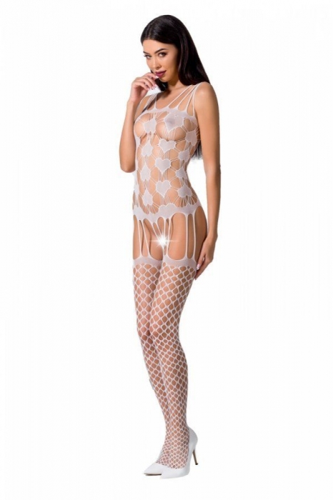 Бодістокінг Passion BS067 white, комбінезон, імітація панчох і топа на бретелях