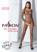 Бодістокінг Passion BS068 black, комбінезон, велика сітка, довгий рукав