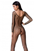 Бодістокінг Passion BS068 black, комбінезон, велика сітка, довгий рукав