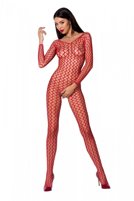 Бодістокінг Passion BS068 red, комбінезон, велика сітка, довгий рукав