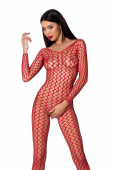 Бодістокінг Passion BS068 red, комбінезон, велика сітка, довгий рукав