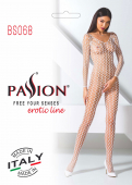 Бодістокінг Passion BS068 white, комбінезон, велика сітка, довгий рукав
