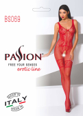 Бодістокінг Passion BS069 red, комбінезон, імітація панчох і боді
