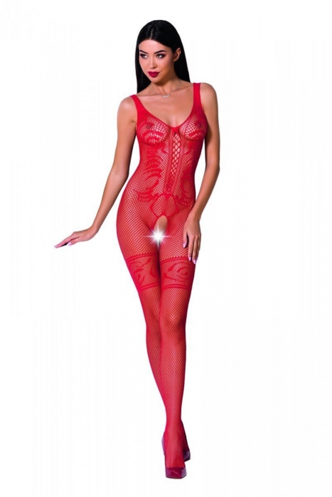 Бодістокінг Passion BS069 red, комбінезон, імітація панчох і боді