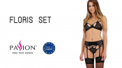 Комплект білизни Passion Exclusive FLORIS SET L/XL, black, ліф, трусики, пояс для панчох