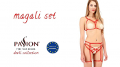 Комплект білизни Passion Exclusive MAGALI SET OpenBra XXL/XXXL, red, стрепи, ліф, трусики і пояс