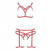 Комплект білизни Passion Exclusive MAGALI SET OpenBra XXL/XXXL, red, стрепи, ліф, трусики і пояс