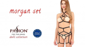 Комплект білизни Passion Exclusive MORGAN SET OpenBra S/M, black, стрепи, трусики, ліф, пояс