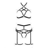 Комплект білизни Passion Exclusive MORGAN SET OpenBra XXL/XXXL, black, стрепи, трусики, ліф, пояс