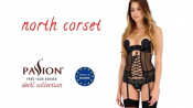 Корсет з відкритими грудьми Passion Exclusive NORTH CORSET XXL/XXXL, black, пажі, трусики, шнурівка