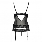 Корсет з відкритими грудьми Passion Exclusive NORTH CORSET XXL/XXXL, black, пажі, трусики, шнурівка