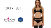 Комплект білизни Passion Exclusive TONYA SET XXL/XXXL, black, трусики, ліф, пояс для панчох