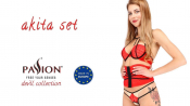 Комплект білизни AKITA SET red XXL/ XXL - Passion Exclusive: широкий пояс, ліф, стрінги