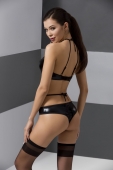 Комплект белья Passion Exclusive NAVEL SET S/M, black, трусики и лиф с элементами под латекс