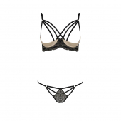 Комплект білизни Passion Exclusive VALERY SET OpenBra XXL/XXXL black, стрепи, трусики, відкритий ліф