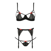 Комплект білизни PERDITA SET black XXL/XXXL - Passion Exclusive: стрепи: ліф, стрінги і пояс для пан