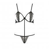 Комплект білизни Passion Exclusive QUENTRIS BIKINI L/XL, black, стрінги і напіввідкритий ліф